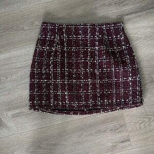 Ardene Burgundy Plaid Tweed Mini Skirt